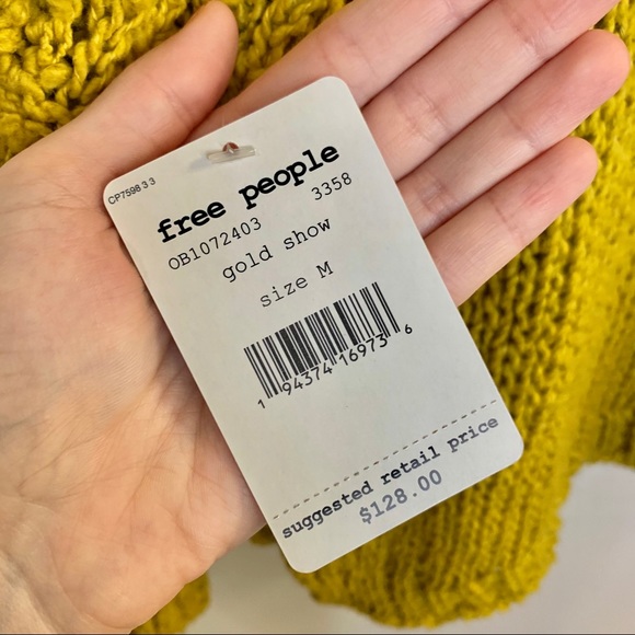 FREE PEOPLE Sunday Shore Cotton Blend Sweater Gold - Picture 10 of 12